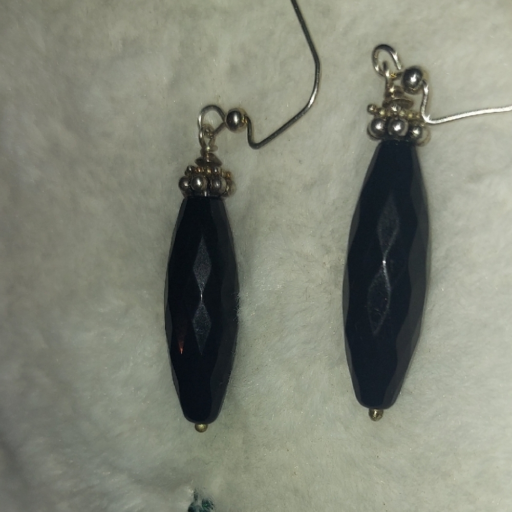 Elegant Black Onyx Silver  Beaded Earrings! Heavy Beautiful For Christmas🎄🎄🎄